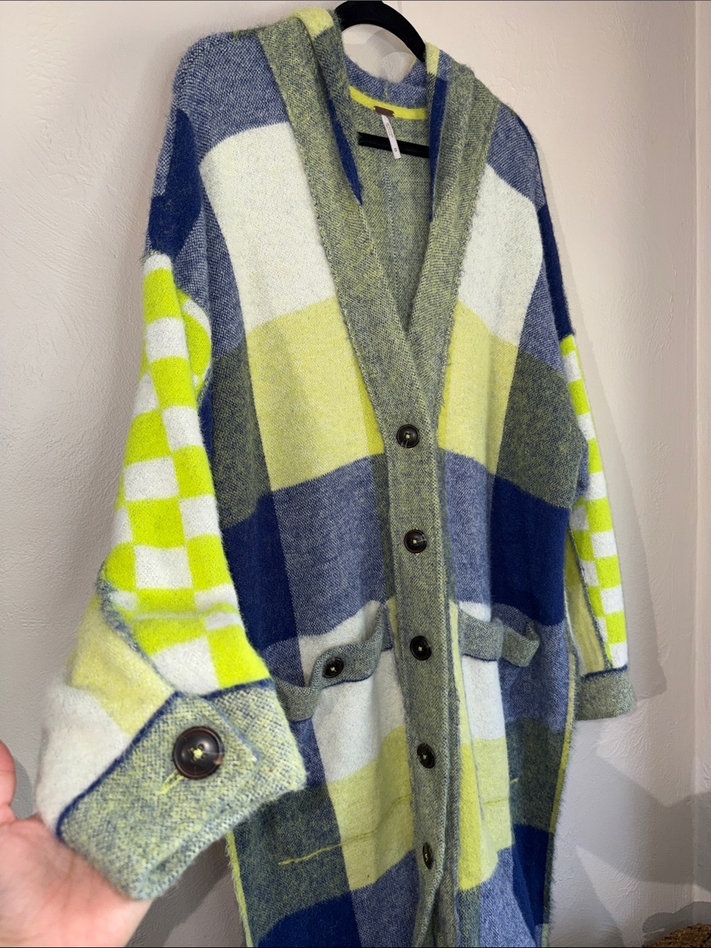 Free People South Bend Cardi Plaid Hooded Duster M NWOT - Picture 4 of 7